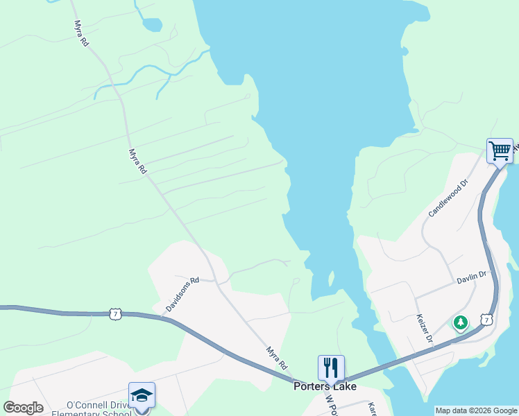 map of restaurants, bars, coffee shops, grocery stores, and more near 25 Covey Lane in Porters Lake