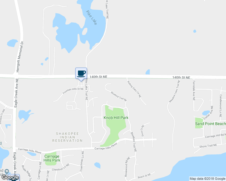 map of restaurants, bars, coffee shops, grocery stores, and more near 14063 Bluebird Trail Northeast in Prior Lake