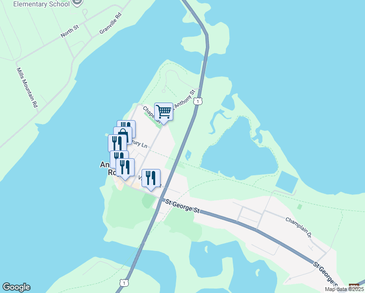 map of restaurants, bars, coffee shops, grocery stores, and more near Highway 1 in Annapolis Royal
