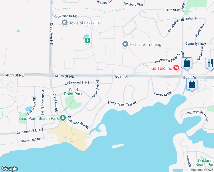 map of restaurants, bars, coffee shops, grocery stores, and more near 14100 Meadow Avenue Northeast in Prior Lake