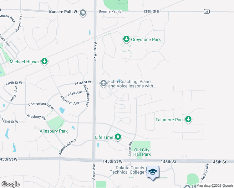 map of restaurants, bars, coffee shops, grocery stores, and more near 14101 Addison Avenue in Rosemount