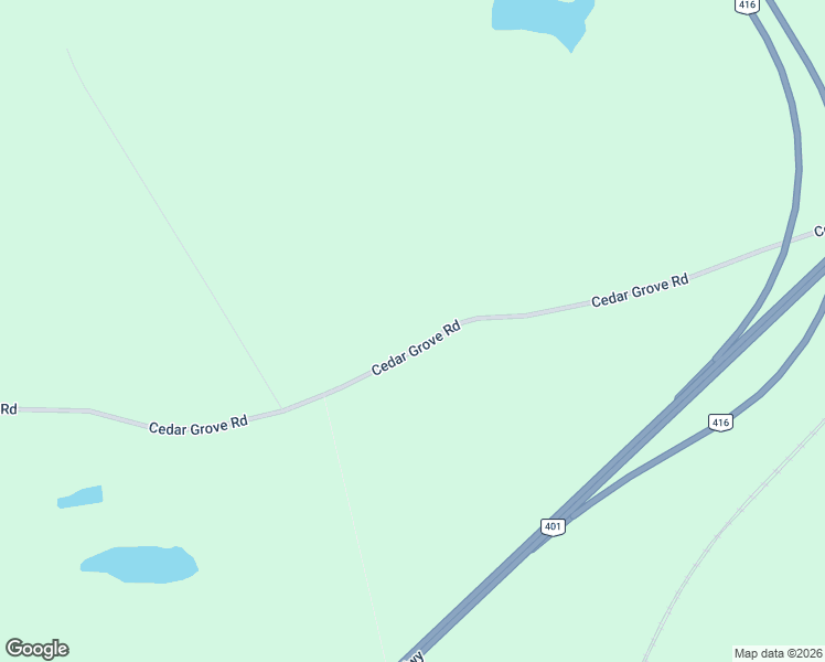 map of restaurants, bars, coffee shops, grocery stores, and more near 3320 Cedar Grove Road in Leeds and Grenville United Counties