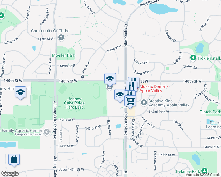 map of restaurants, bars, coffee shops, grocery stores, and more near 14001 Pilot Knob Road in Apple Valley