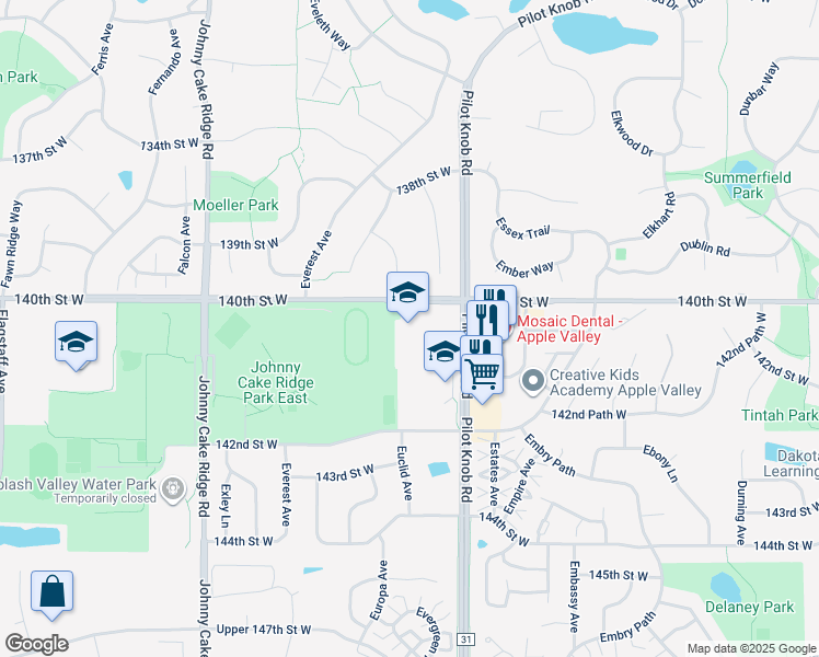 map of restaurants, bars, coffee shops, grocery stores, and more near 14001 Pilot Knob Road in Apple Valley