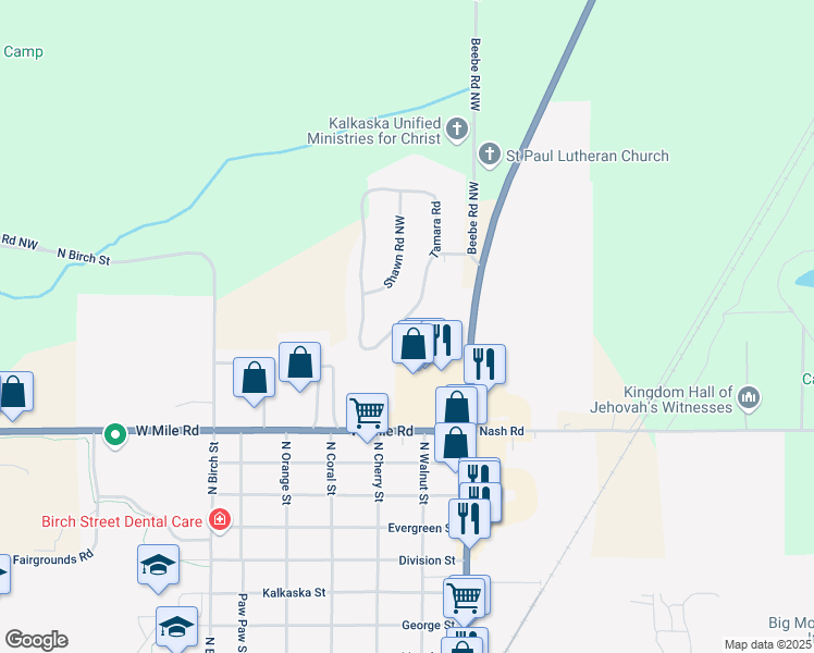 map of restaurants, bars, coffee shops, grocery stores, and more near 2235 Tamara Rd in Kalkaska