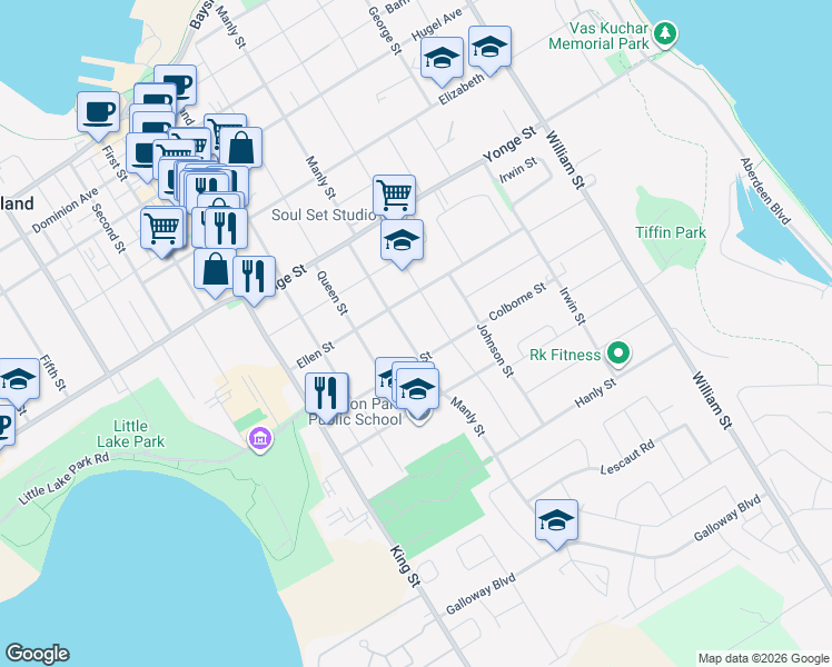 map of restaurants, bars, coffee shops, grocery stores, and more near 393 Ellen Street in Midland