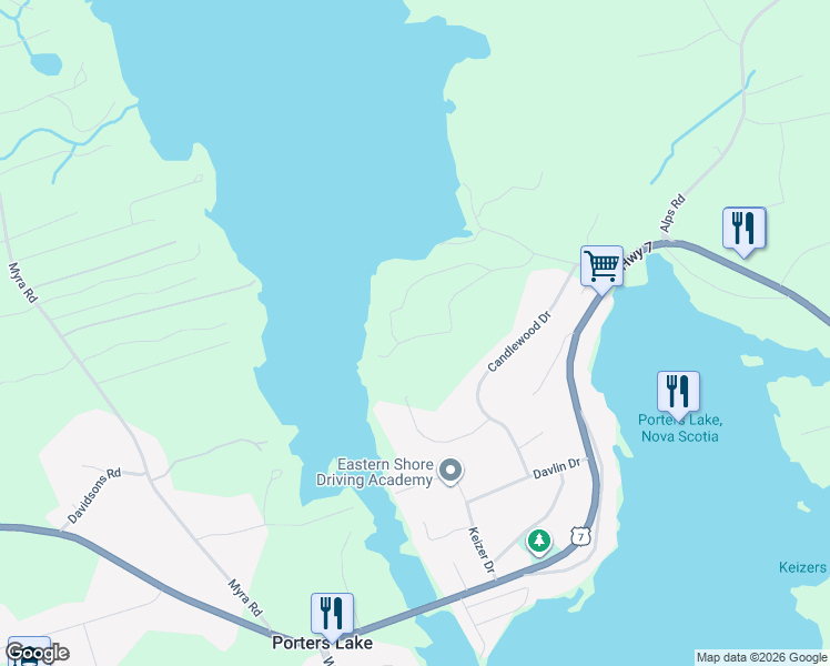 map of restaurants, bars, coffee shops, grocery stores, and more near 100 Whisper Ridge in Porters Lake