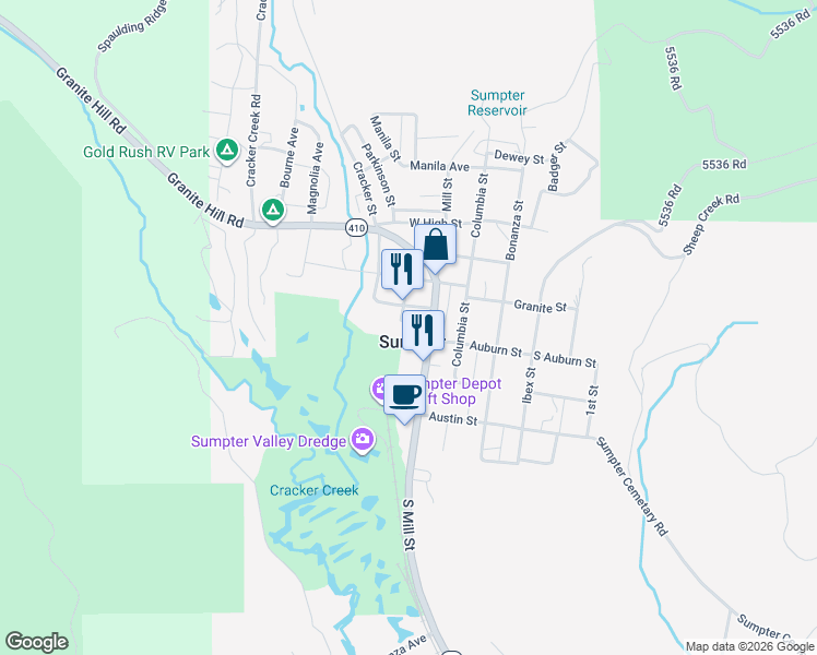 map of restaurants, bars, coffee shops, grocery stores, and more near 1844 Center Street in Granite