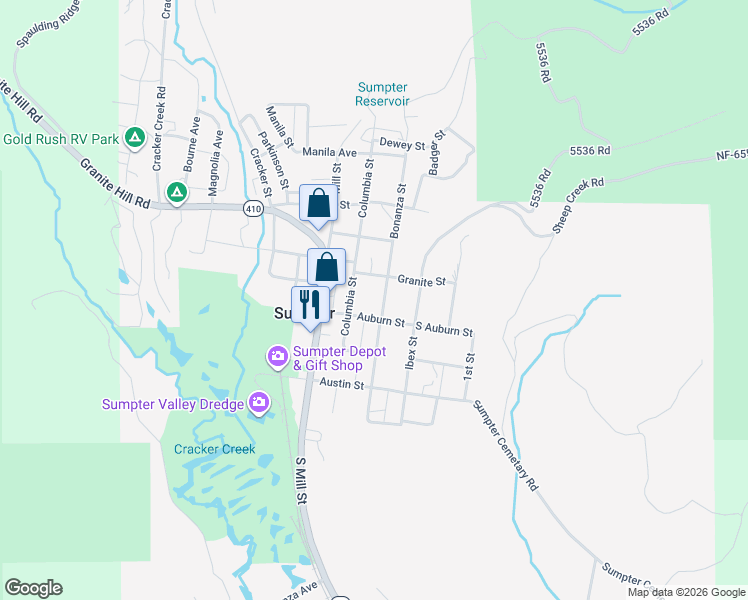 map of restaurants, bars, coffee shops, grocery stores, and more near 200 Bonanza Street in Sumpter