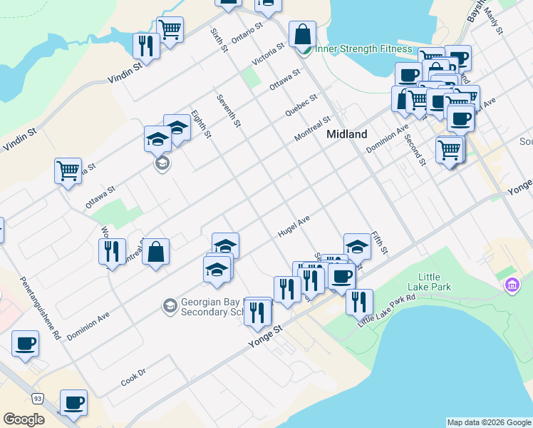 map of restaurants, bars, coffee shops, grocery stores, and more near 773 Dominion Avenue in Midland