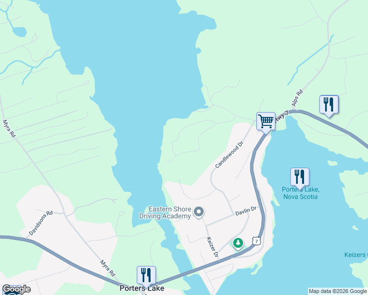 map of restaurants, bars, coffee shops, grocery stores, and more near 100 Whisper Ridge in Porters Lake