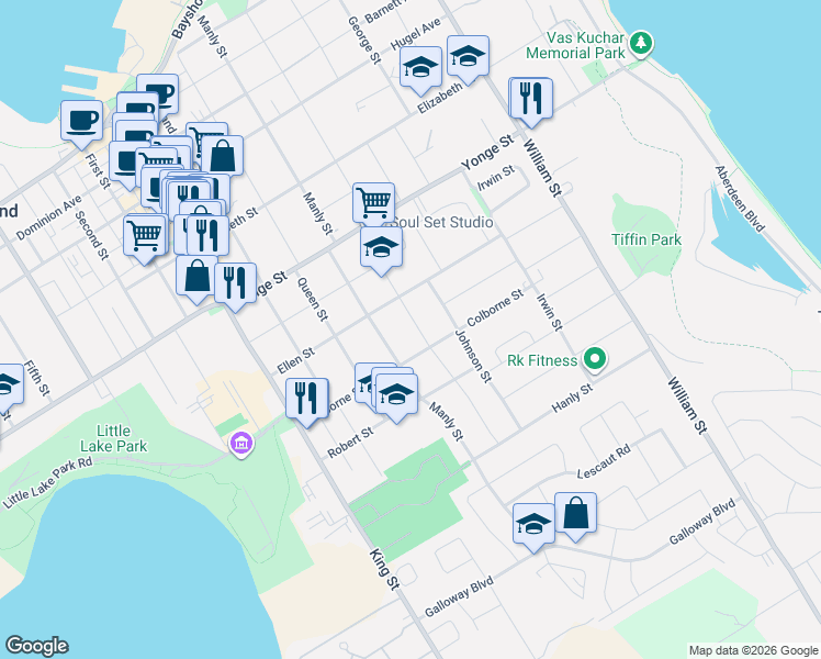 map of restaurants, bars, coffee shops, grocery stores, and more near 476 Russell Street in Midland