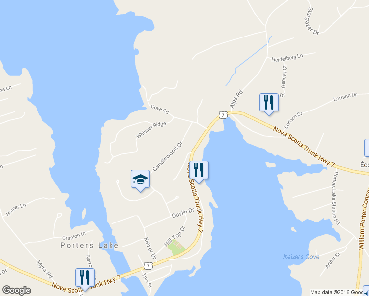 map of restaurants, bars, coffee shops, grocery stores, and more near 153 Candlewood Drive in Porters Lake