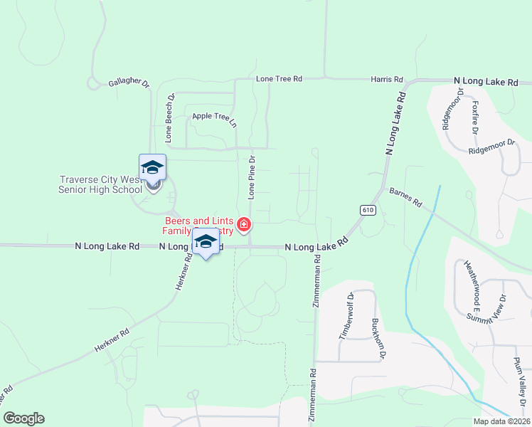 map of restaurants, bars, coffee shops, grocery stores, and more near 5208 Lone Maple Drive in Traverse City
