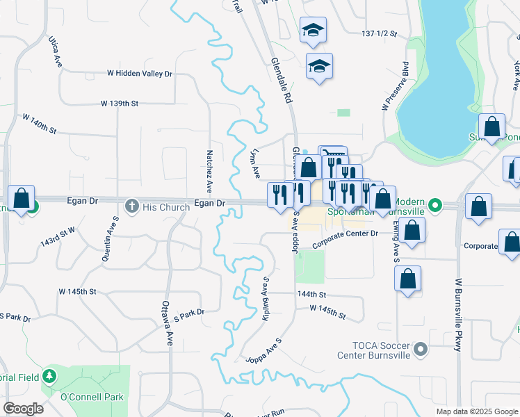 map of restaurants, bars, coffee shops, grocery stores, and more near 4455 Egan Drive in Savage