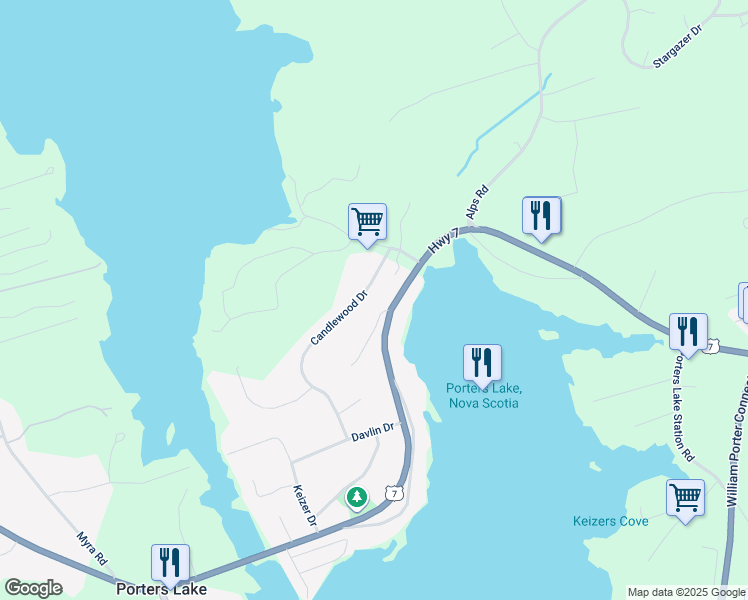 map of restaurants, bars, coffee shops, grocery stores, and more near 153 Candlewood Drive in Porters Lake