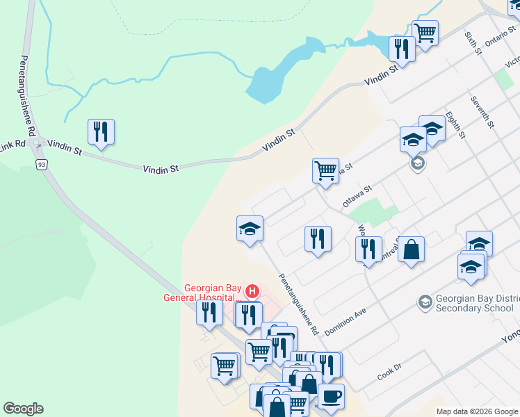 map of restaurants, bars, coffee shops, grocery stores, and more near 1060 Dina Crescent in Midland