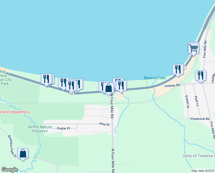 map of restaurants, bars, coffee shops, grocery stores, and more near 1941 U.S. 31 in Traverse City