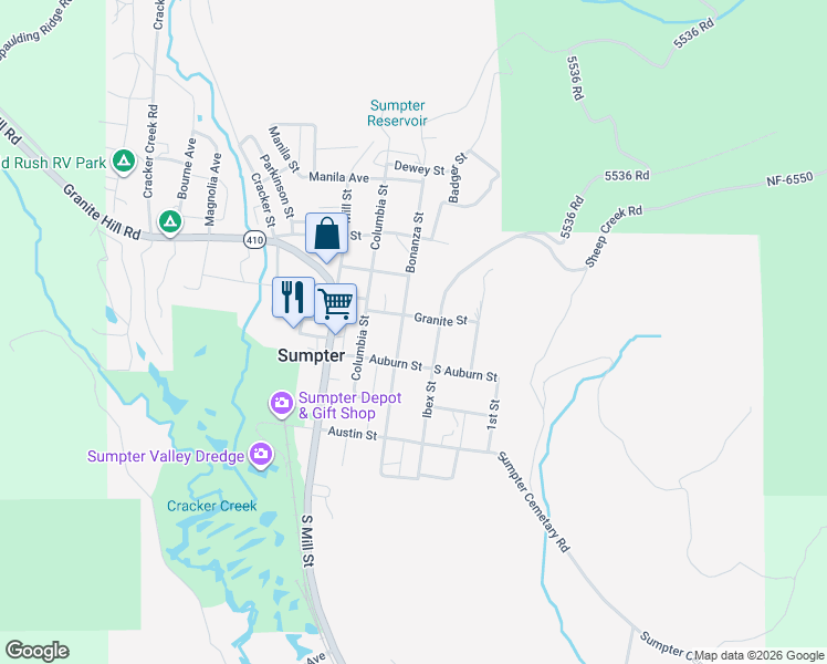 map of restaurants, bars, coffee shops, grocery stores, and more near 200 Bonanza Street in Sumpter