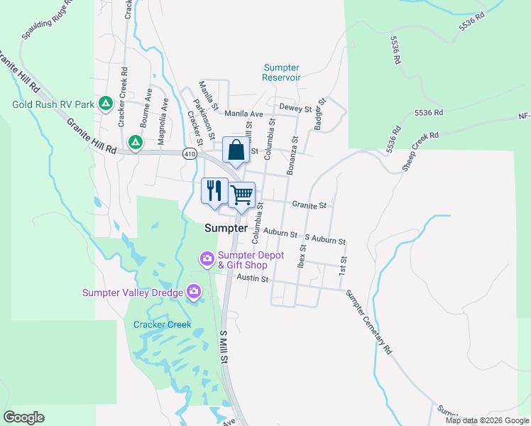 map of restaurants, bars, coffee shops, grocery stores, and more near 208 North East Columbia Street in Sumpter