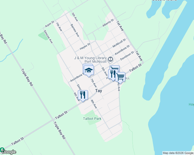 map of restaurants, bars, coffee shops, grocery stores, and more near 746 6th Avenue in Port McNicoll