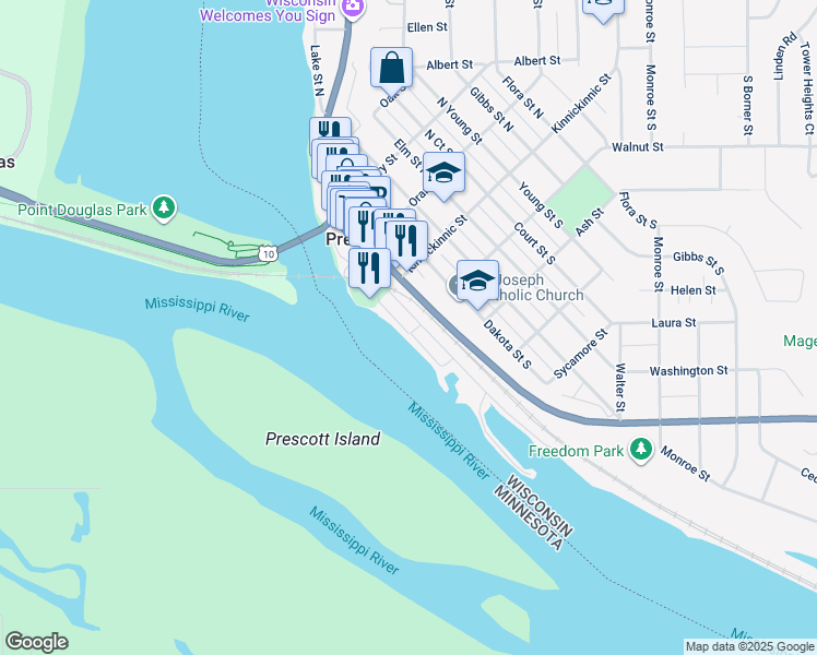 map of restaurants, bars, coffee shops, grocery stores, and more near 150 Front Street in Prescott