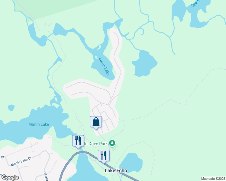 map of restaurants, bars, coffee shops, grocery stores, and more near 1 Bumpy Lane in Lake Echo