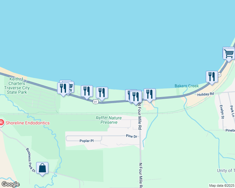 map of restaurants, bars, coffee shops, grocery stores, and more near 1847 U.S. 31 in Traverse City