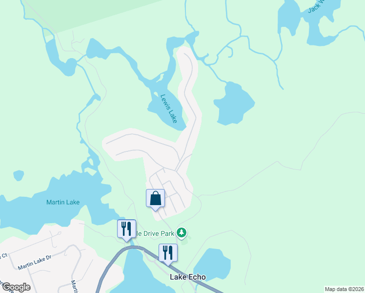 map of restaurants, bars, coffee shops, grocery stores, and more near 1 Bumpy Lane in Lake Echo