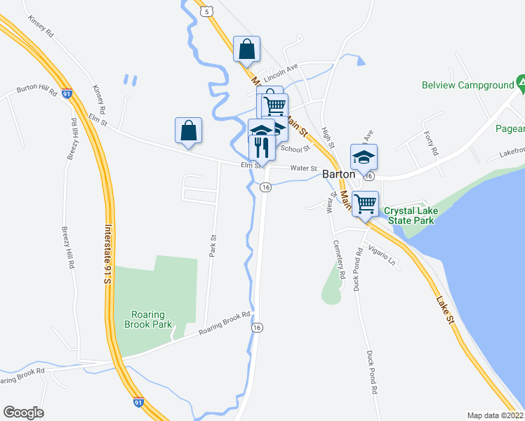 map of restaurants, bars, coffee shops, grocery stores, and more near 382 Glover Road in Barton