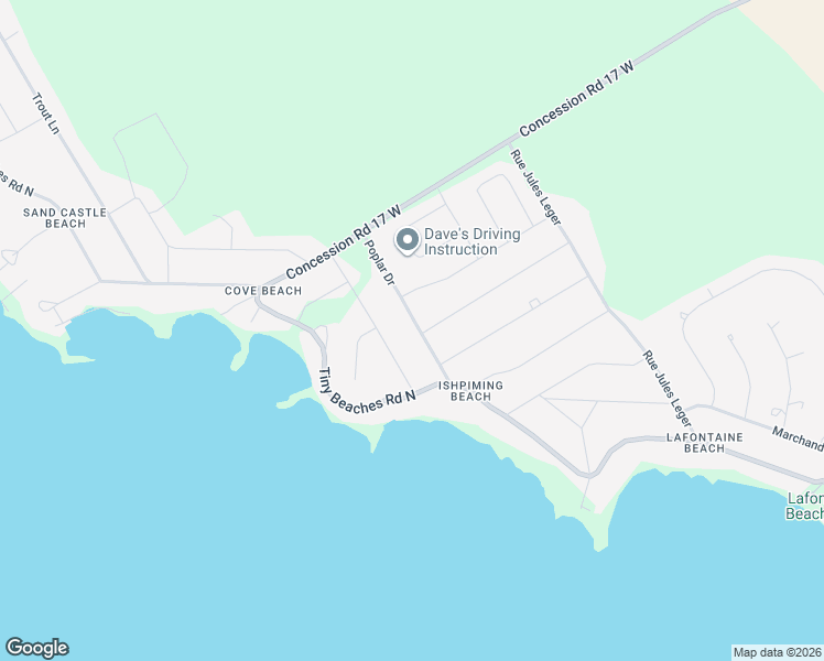 map of restaurants, bars, coffee shops, grocery stores, and more near 24 Poplar Drive in Tiny