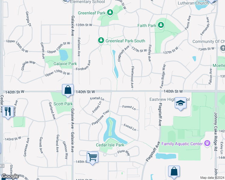 map of restaurants, bars, coffee shops, grocery stores, and more near 13993 Fountain Court in Apple Valley