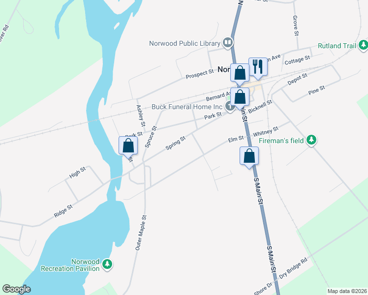 map of restaurants, bars, coffee shops, grocery stores, and more near 31 Spring St in Norwood