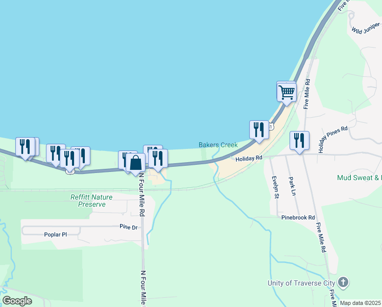 map of restaurants, bars, coffee shops, grocery stores, and more near 2215 U.S. 31 in Traverse City