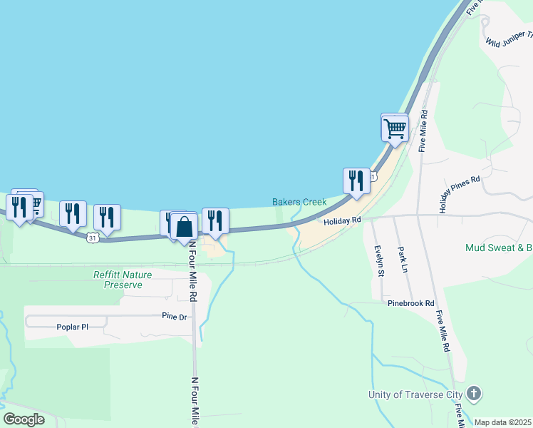 map of restaurants, bars, coffee shops, grocery stores, and more near 2215 U.S. 31 in Traverse City
