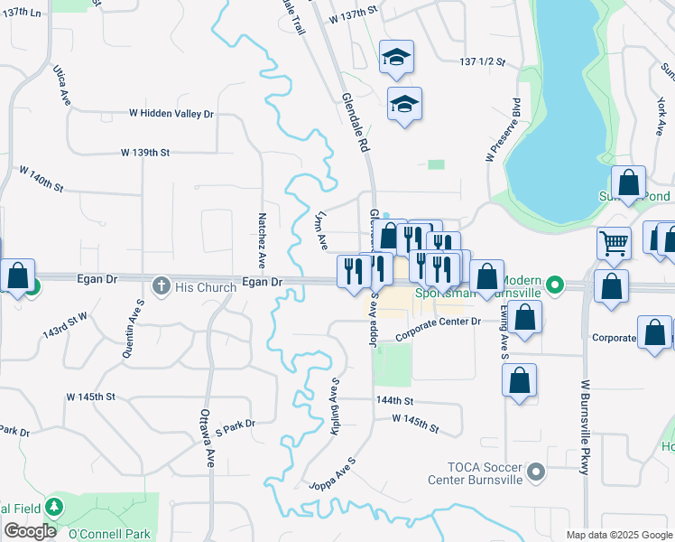 map of restaurants, bars, coffee shops, grocery stores, and more near 4455 Egan Drive in Savage