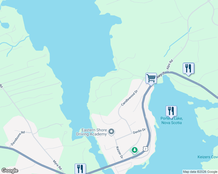map of restaurants, bars, coffee shops, grocery stores, and more near 60 Whisper Ridge in Porters Lake