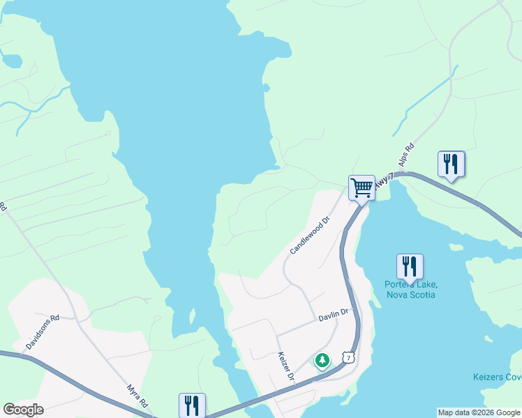 map of restaurants, bars, coffee shops, grocery stores, and more near 0 Silver Cove Lane in Porters Lake