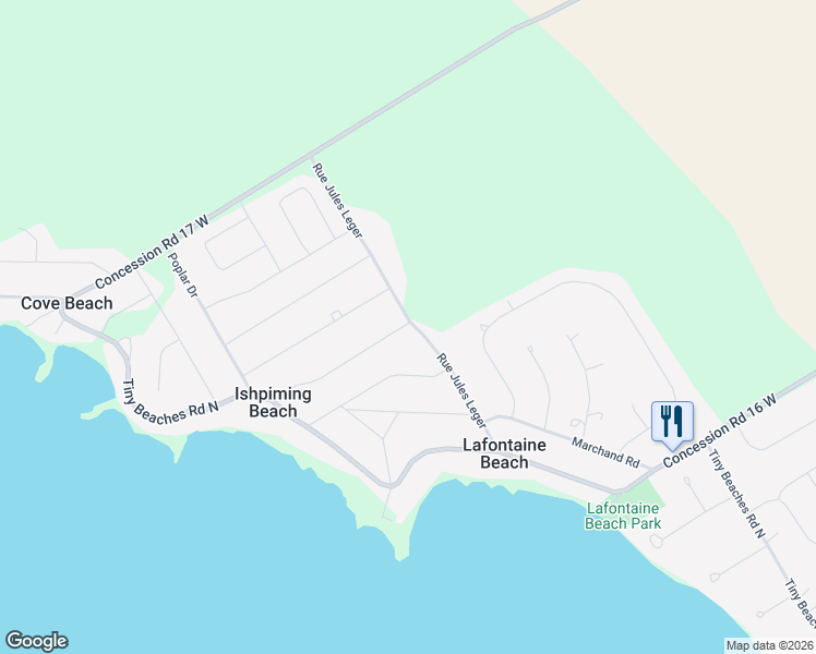 map of restaurants, bars, coffee shops, grocery stores, and more near 1 Lindale Avenue in Simcoe County