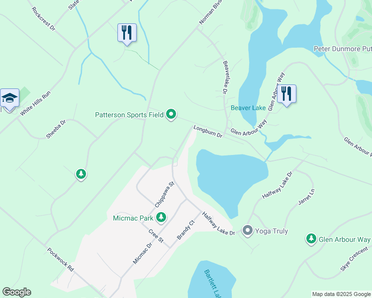 map of restaurants, bars, coffee shops, grocery stores, and more near 54 Halfway Lake Drive in Hammonds Plains