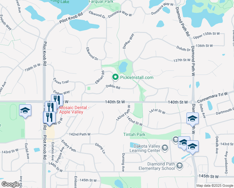 map of restaurants, bars, coffee shops, grocery stores, and more near 4949 140th Street West in Apple Valley