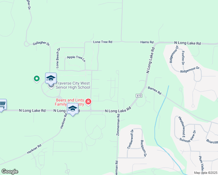 map of restaurants, bars, coffee shops, grocery stores, and more near 4155 Sprucewood Drive in Traverse City