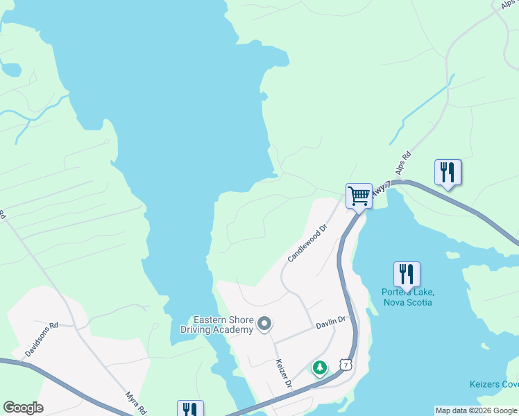 map of restaurants, bars, coffee shops, grocery stores, and more near 60 Whisper Ridge in Porters Lake