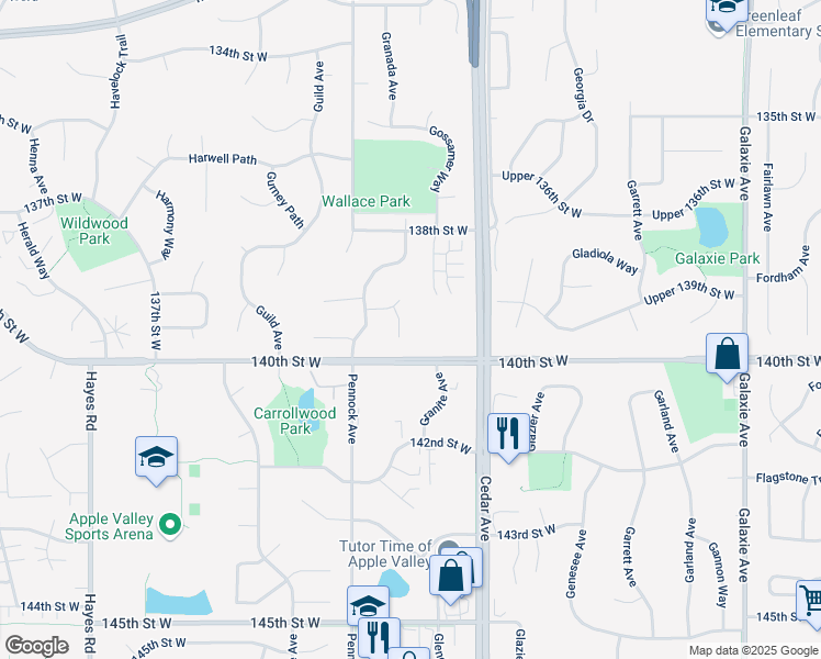 map of restaurants, bars, coffee shops, grocery stores, and more near 13920 Granada Court in Apple Valley