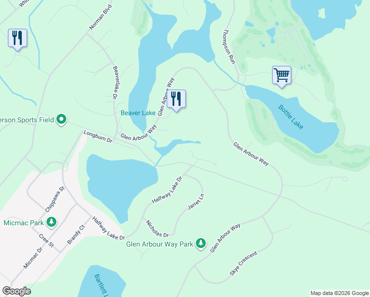 map of restaurants, bars, coffee shops, grocery stores, and more near 532 Halfway Lake Drive in Hammonds Plains