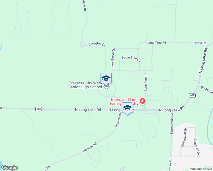 map of restaurants, bars, coffee shops, grocery stores, and more near Gallagher Road in Traverse City