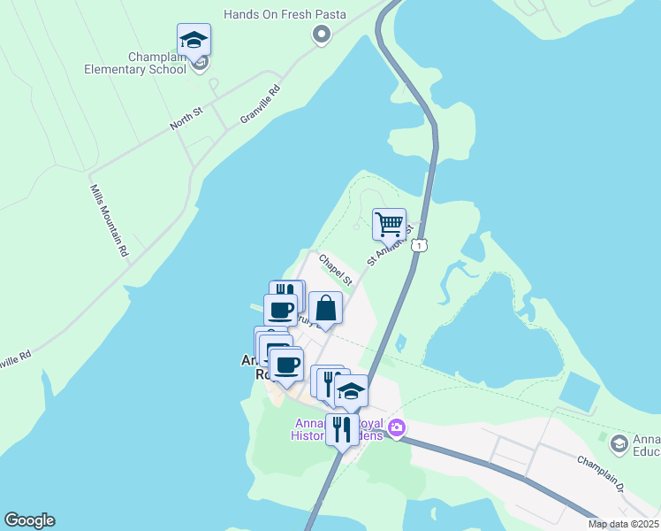 map of restaurants, bars, coffee shops, grocery stores, and more near 95 Chapel Street in Annapolis Royal