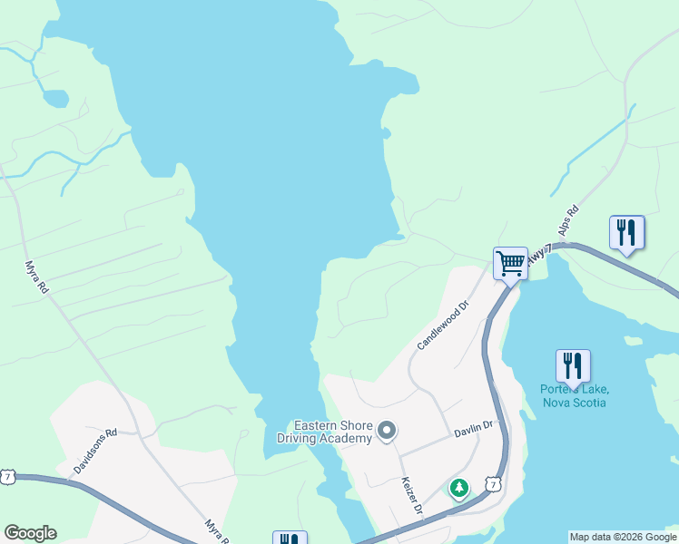 map of restaurants, bars, coffee shops, grocery stores, and more near 40 Silver Cove Lane in Porters Lake