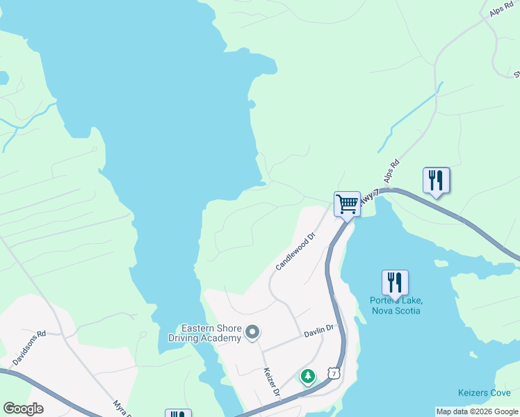 map of restaurants, bars, coffee shops, grocery stores, and more near 50 Whisper Ridge in Porters Lake