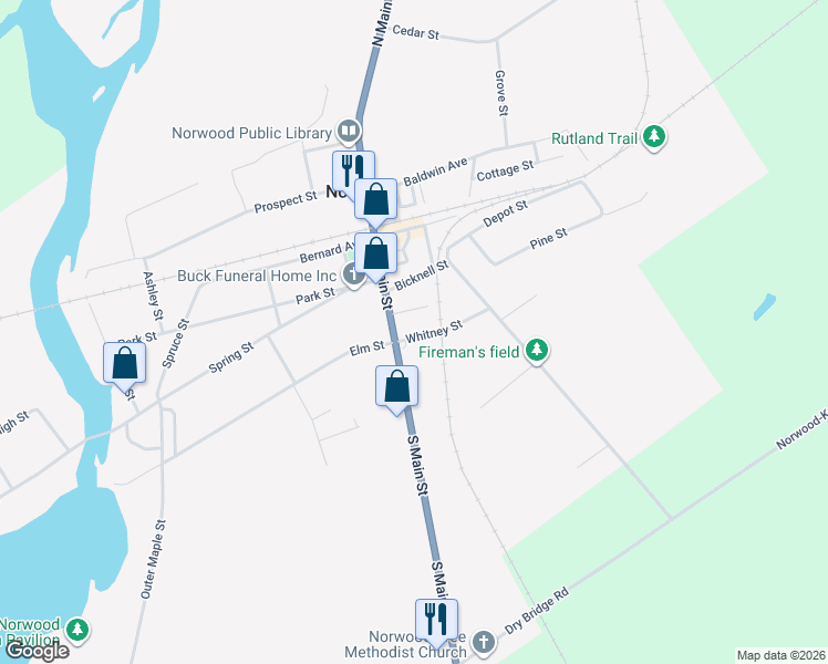 map of restaurants, bars, coffee shops, grocery stores, and more near 4 Mckinley St in Norwood